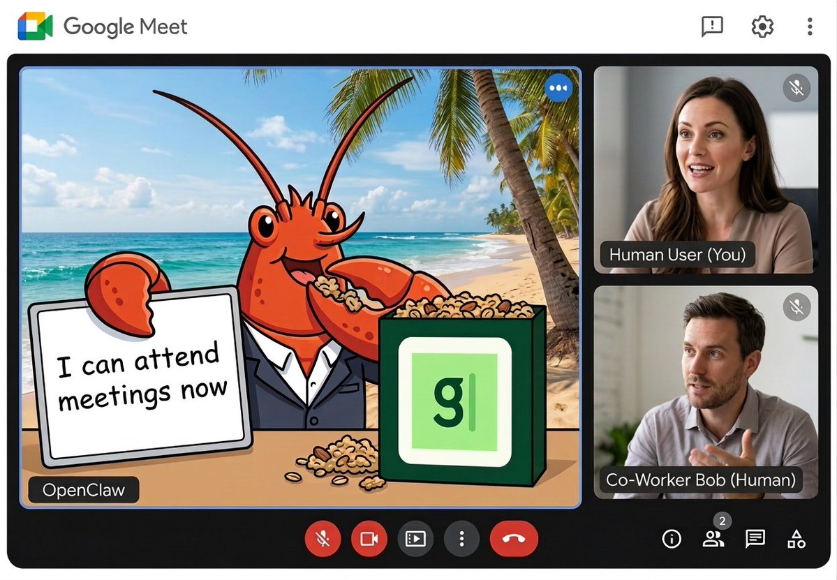 OpenClaw lobster attending a Google Meet